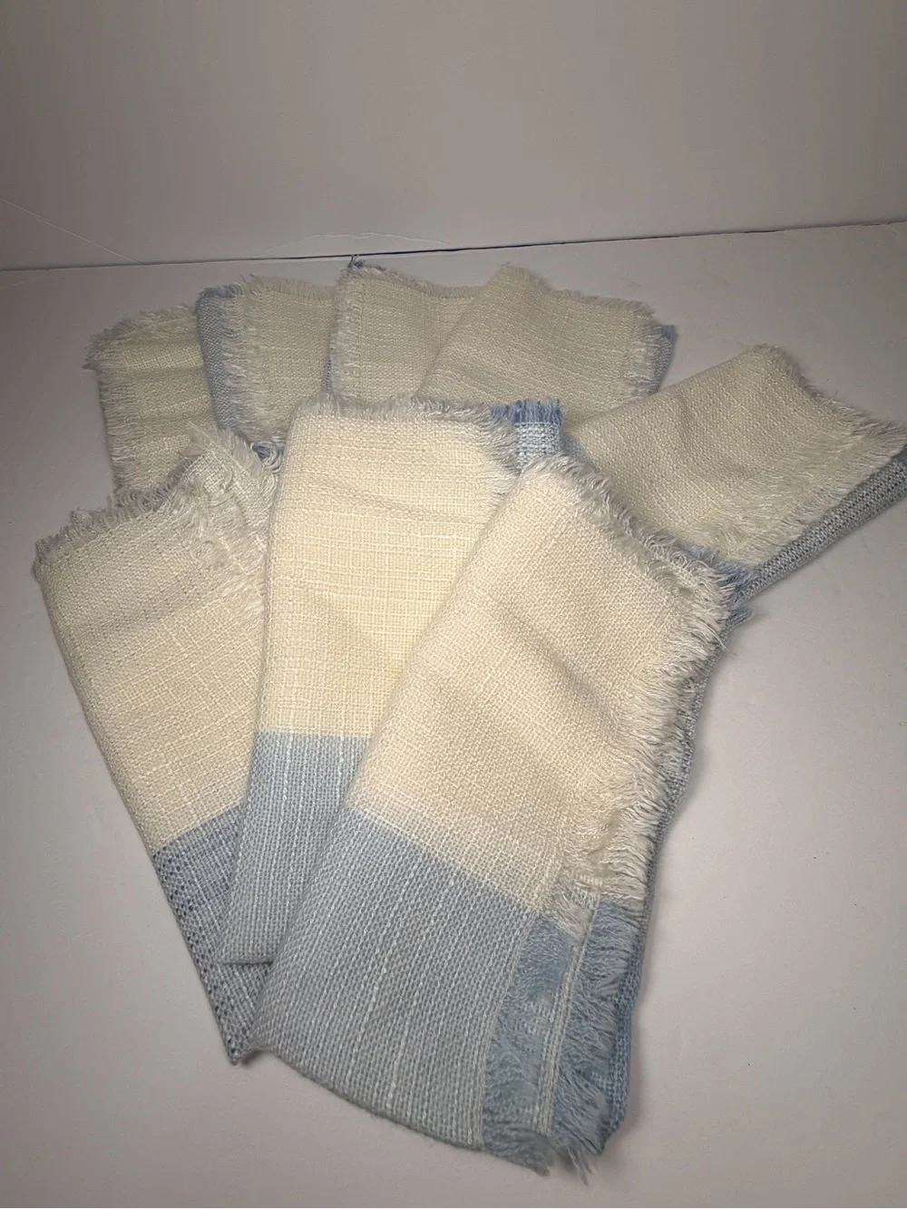 Farmhouse Checkered Fringed Cloth Napkins, Blue/Cream Set